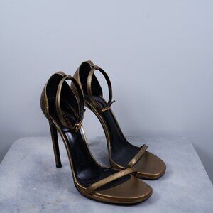 Saint Laurent Gold Amber Patent Leather Sandals Sz 40